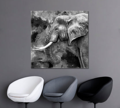 Abstract Elephant Portrait in Black And White Canvas Print-Canvas Print-CetArt-1 panel-12x12 inches-CetArt