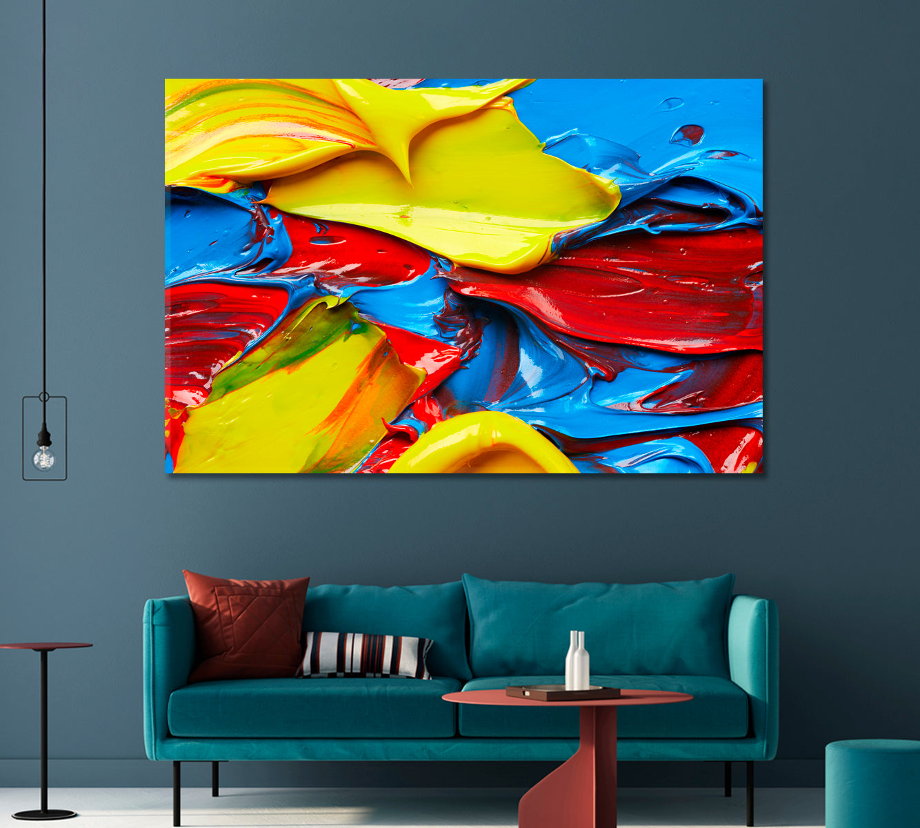 Abstract Bright Blue Yellow and Red Strokes Canvas Print-Canvas Print-CetArt-1 Panel-24x16 inches-CetArt