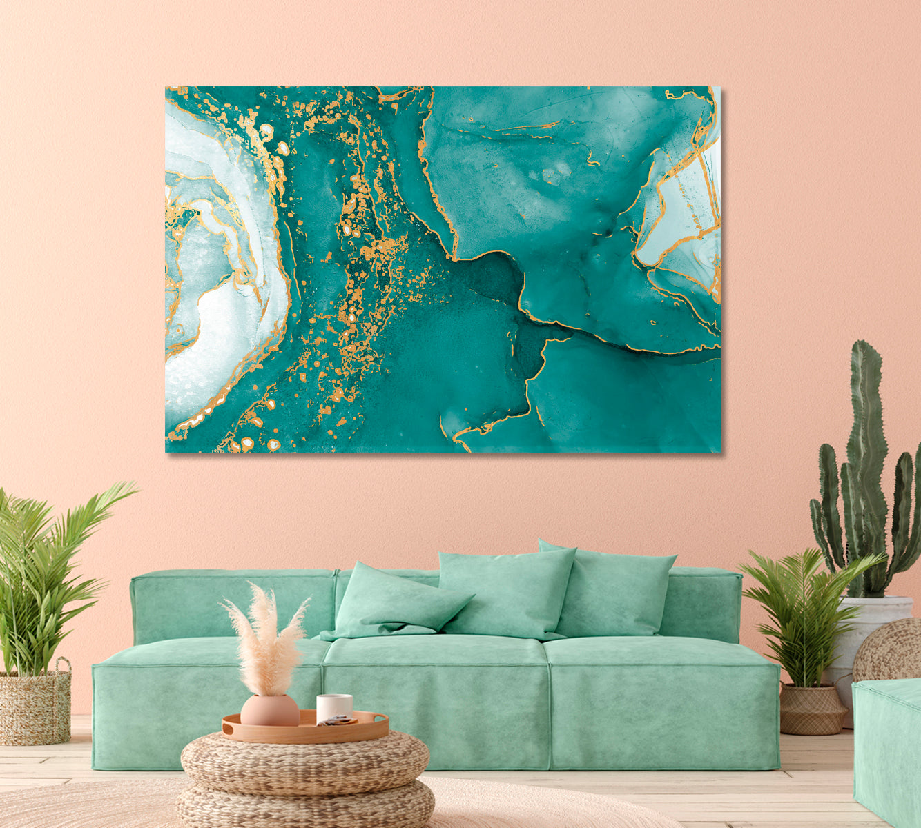 Abstract Aquamarine Watercolor Ink Pattern Canvas Print-Canvas Print-CetArt-1 Panel-24x16 inches-CetArt