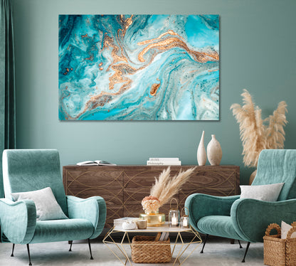 Modern Gold and Turquoise Marble Canvas Print-Canvas Print-CetArt-1 Panel-24x16 inches-CetArt