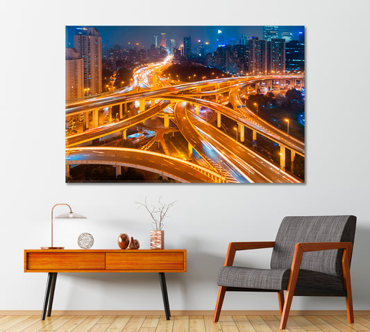 Shanghai Night Highway Canvas Print-Canvas Print-CetArt-1 Panel-24x16 inches-CetArt