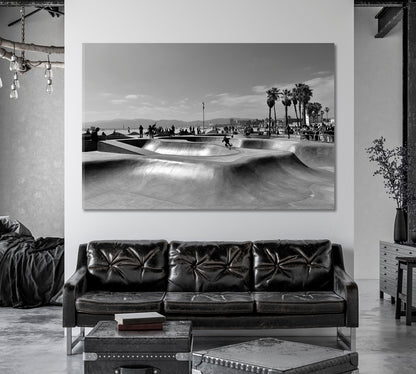 Venice Beach Skatepark Los Angeles in Black and White Canvas Print-Canvas Print-CetArt-1 Panel-24x16 inches-CetArt