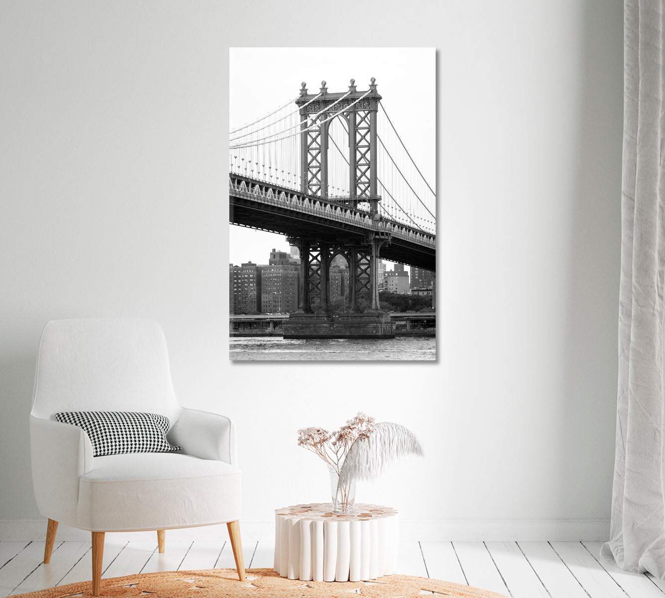 Manhattan Bridge and East River New York City Canvas Print-Canvas Print-CetArt-1 panel-16x24 inches-CetArt