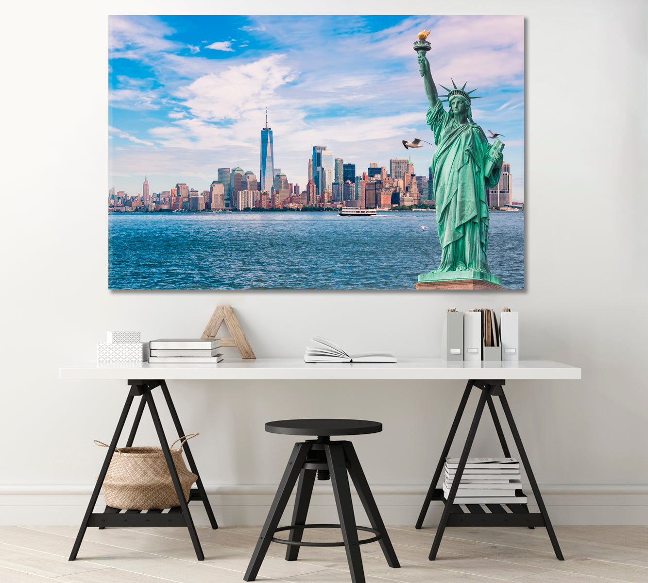 Statue of Liberty in Front of Skyline Manhattan NY Canvas Print-Canvas Print-CetArt-1 Panel-24x16 inches-CetArt