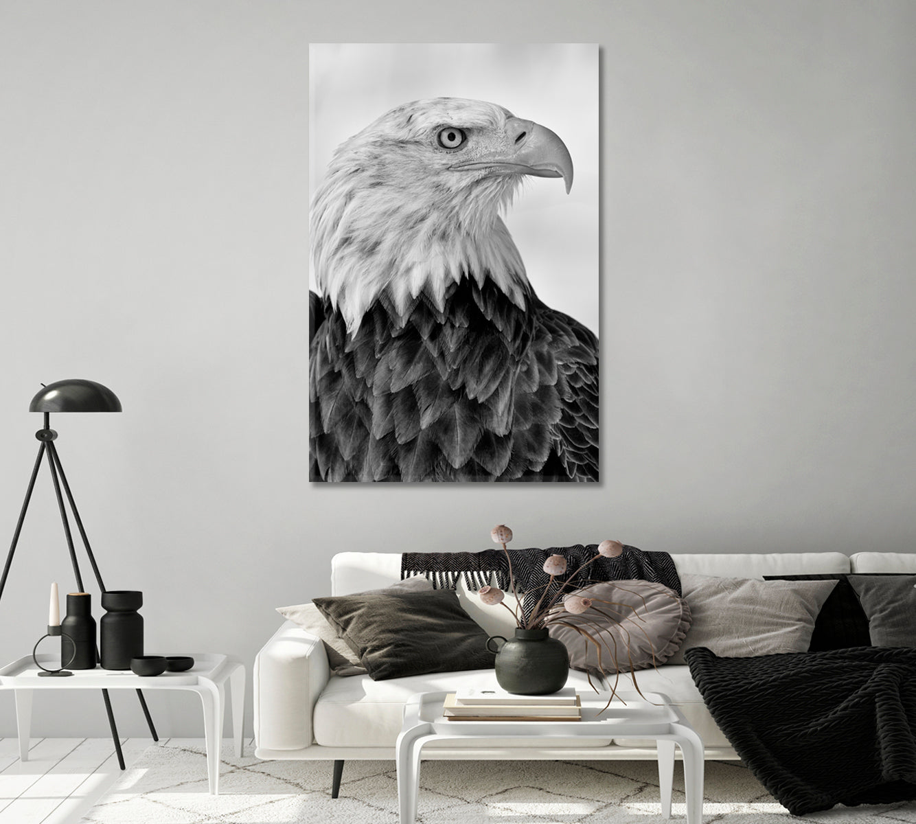 Portrait of Bald Eagle in Black and White Canvas Print-Canvas Print-CetArt-1 panel-16x24 inches-CetArt