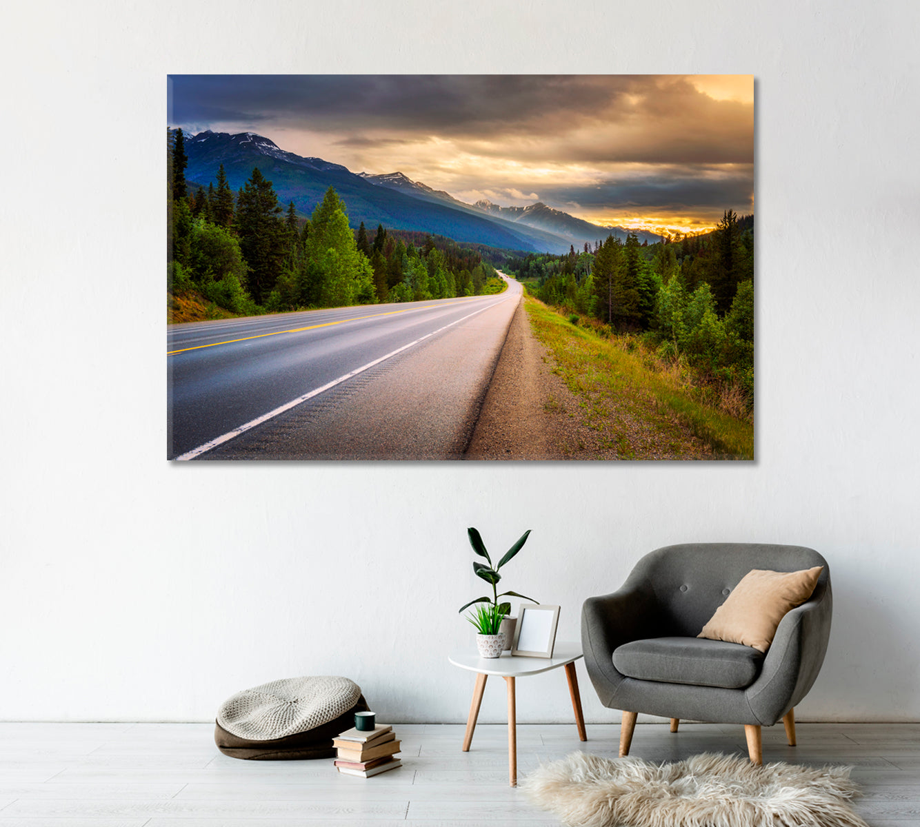 Highway through in Banff National Park Canada Canvas Print-CetArt-1 Panel-24x16 inches-CetArt