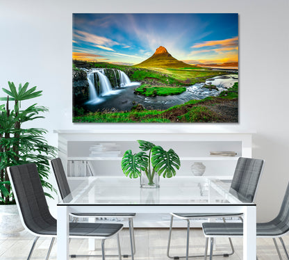 Famous Kirkjufellsfoss Waterfall with Kirkjufell Mountain Iceland Canvas Print-Canvas Print-CetArt-1 Panel-24x16 inches-CetArt