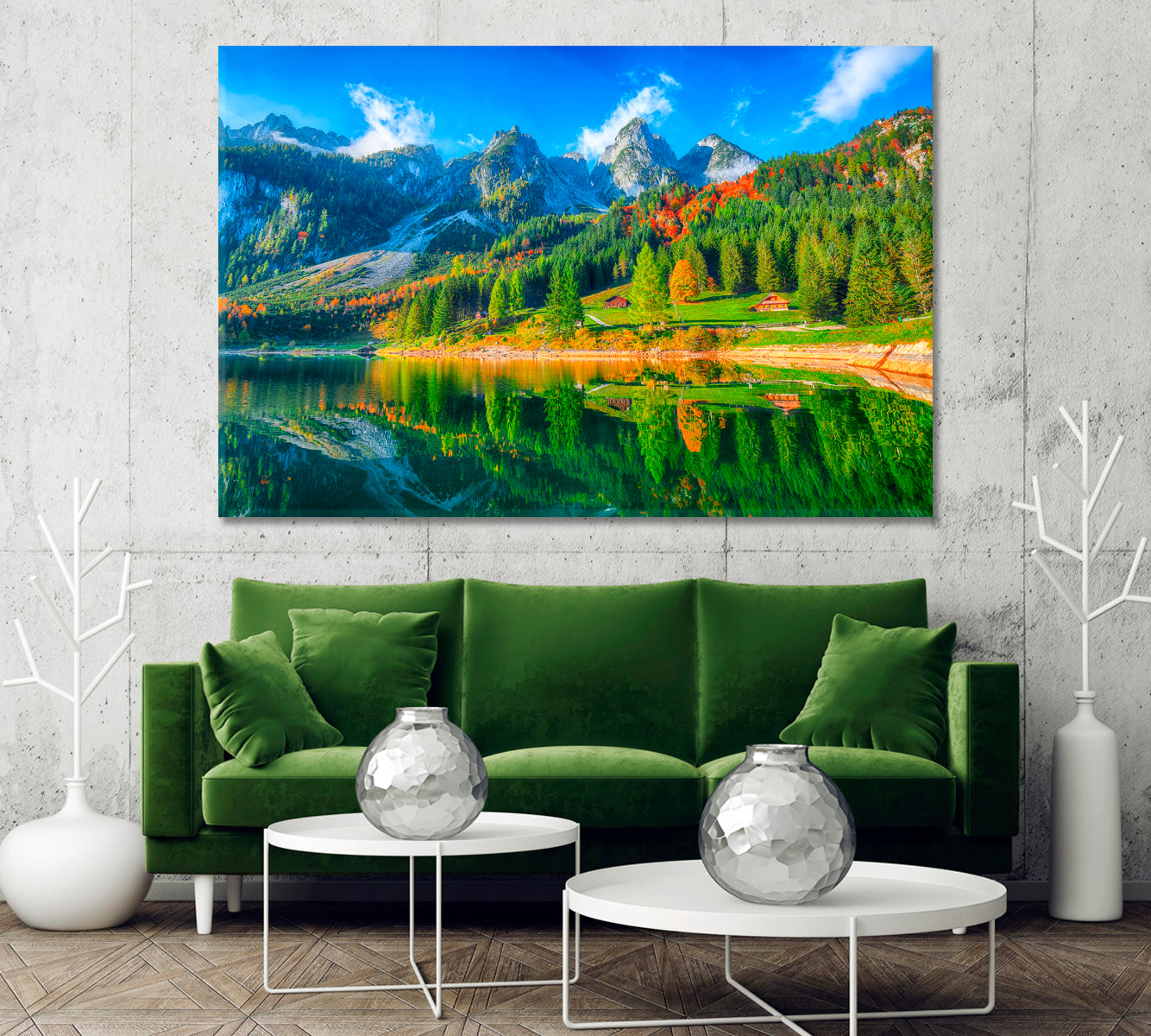 Dachstein Mountain by Lake Gosausee in Autumn Canvas Print-Canvas Print-CetArt-1 Panel-24x16 inches-CetArt