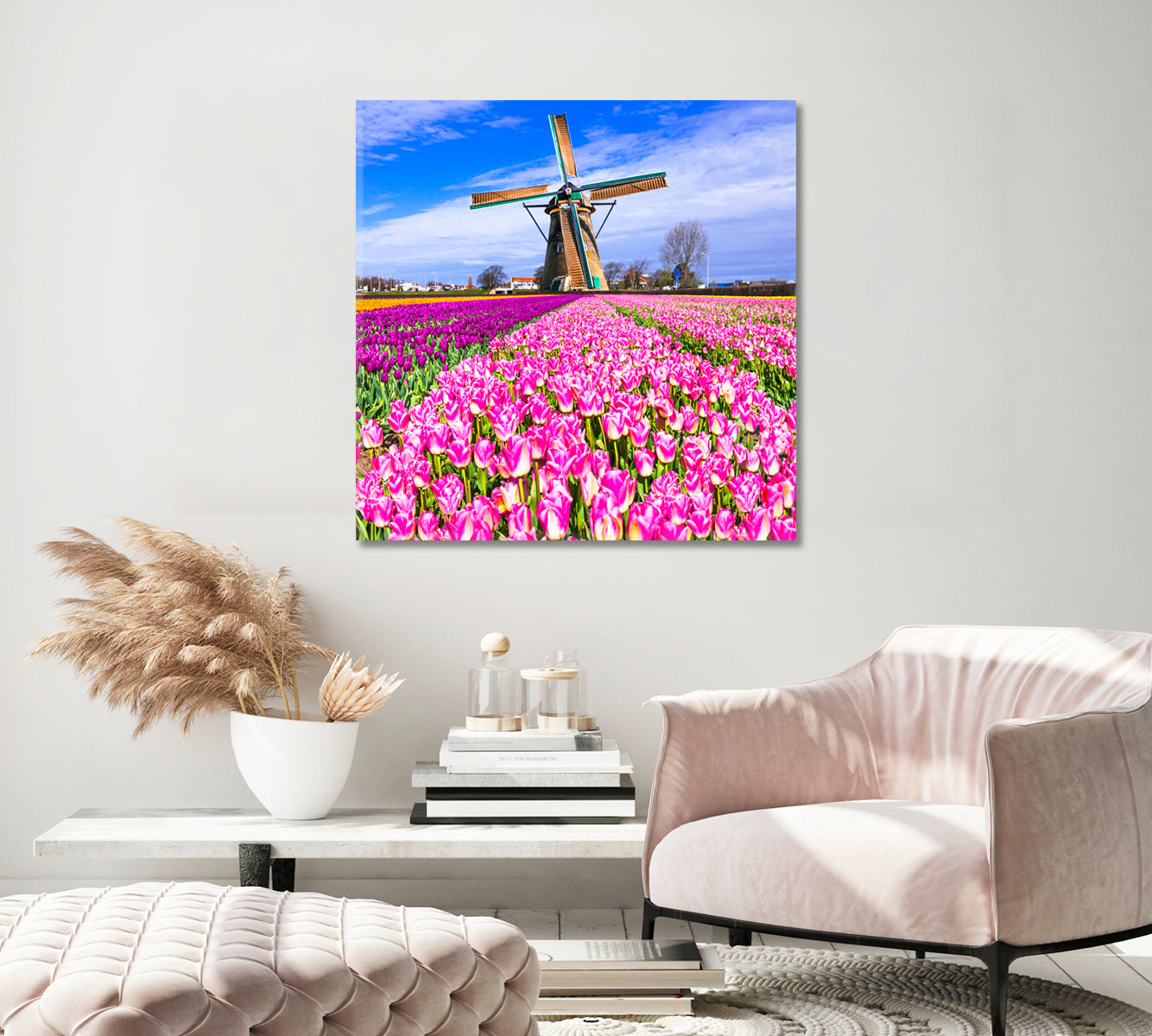 Windmills and Tulips Holland Canvas Print-Canvas Print-CetArt-1 panel-12x12 inches-CetArt