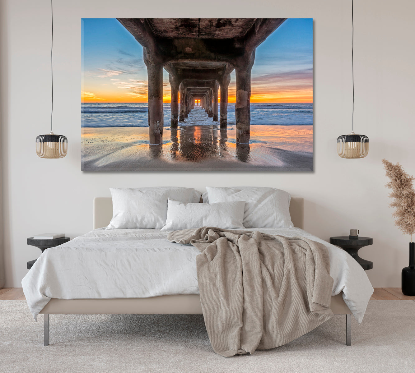 Manhattan Beach Pier at Sunset California Canvas Print-Canvas Print-CetArt-1 Panel-24x16 inches-CetArt