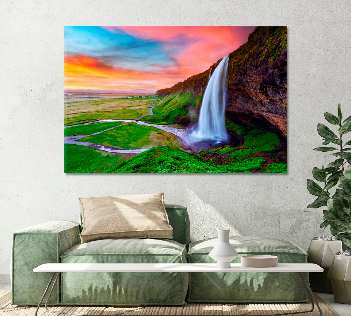 Seljalandsfoss Waterfall at Sunrise Iceland Canvas Print-Canvas Print-CetArt-1 Panel-24x16 inches-CetArt