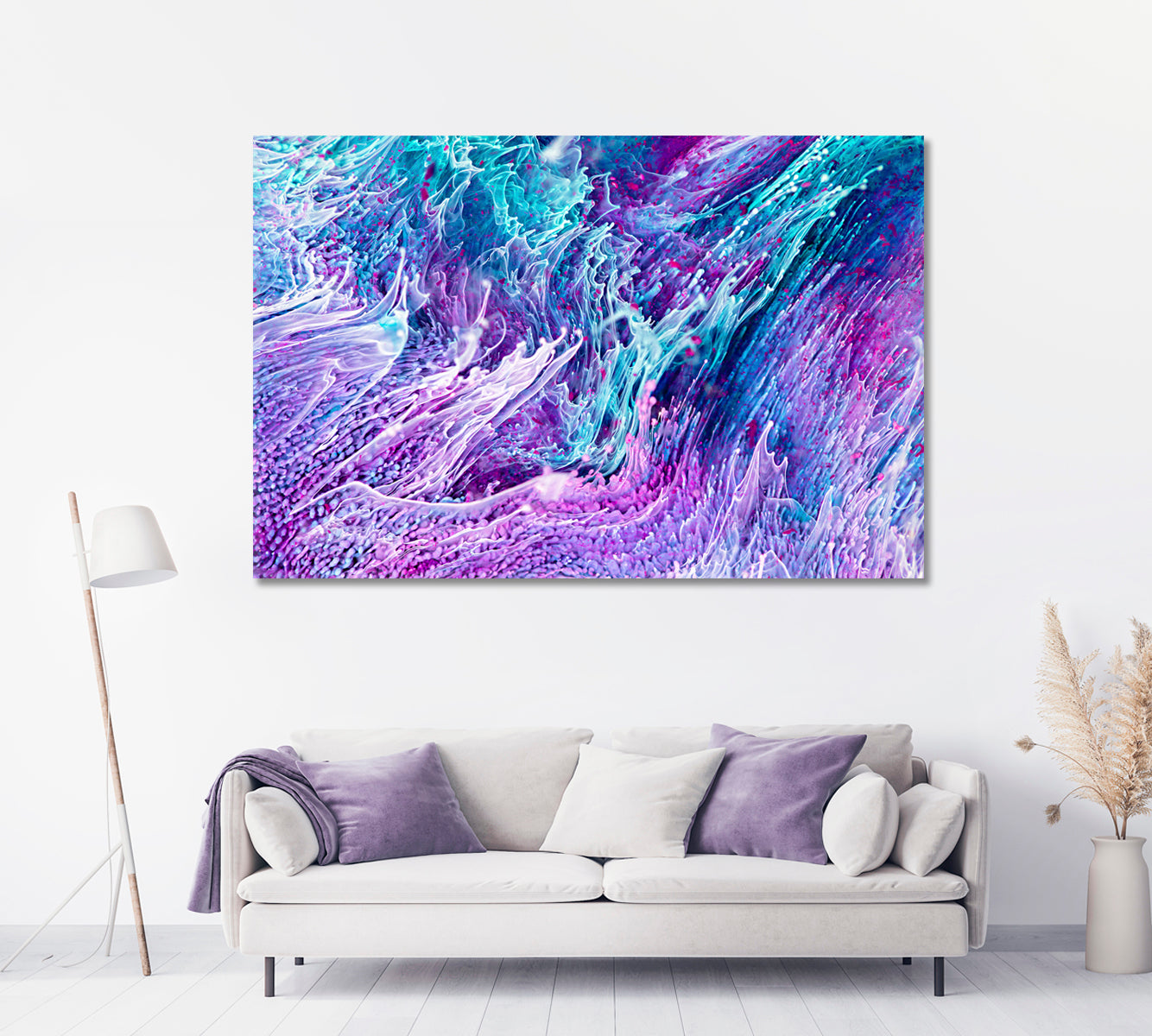 Beautiful Mixed Turquoise and Purple Liquid Splashes and Ripple Canvas Print-Canvas Print-CetArt-1 Panel-24x16 inches-CetArt