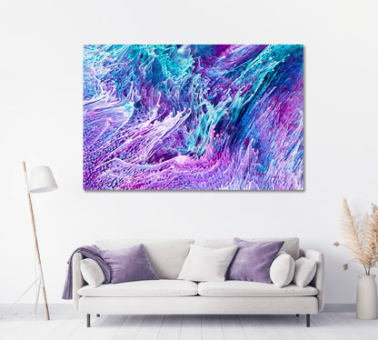 Beautiful Mixed Turquoise and Purple Liquid Splashes and Ripple Canvas Print-Canvas Print-CetArt-1 Panel-24x16 inches-CetArt