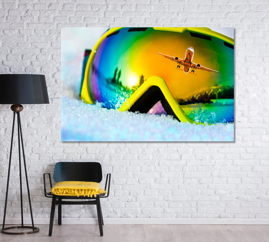 Reflection of Flying Plane in Ski Mask Canvas Print-Canvas Print-CetArt-1 Panel-24x16 inches-CetArt