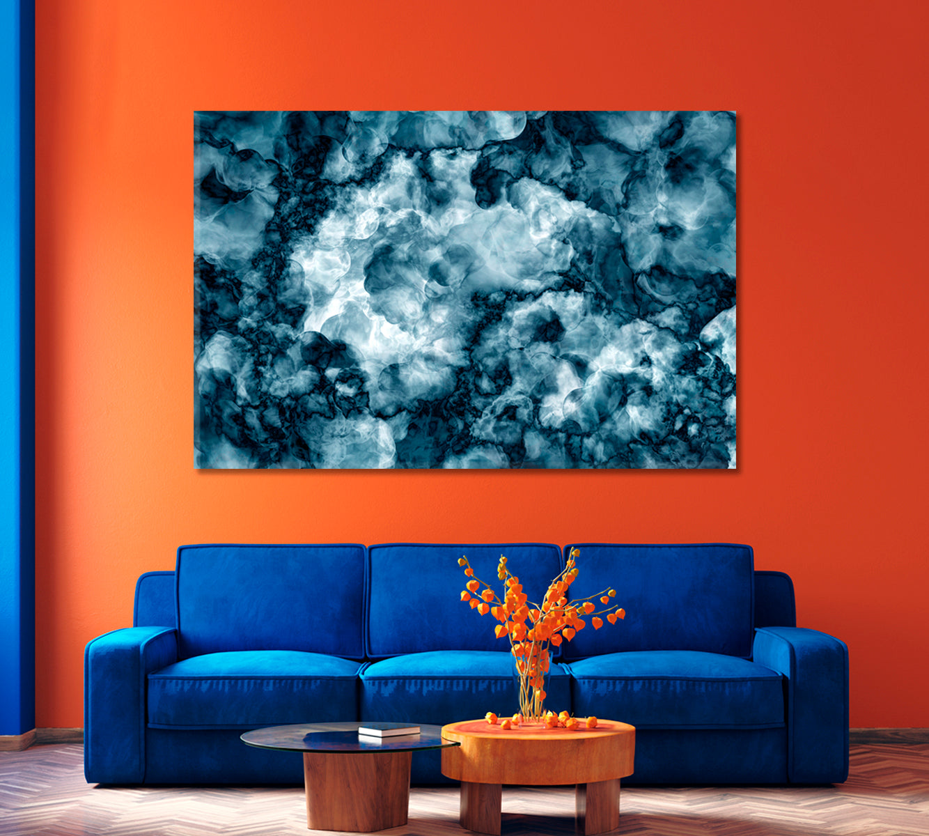 Abstract Dark Blue Dense Smoke Swirls Canvas Print-Canvas Print-CetArt-1 Panel-24x16 inches-CetArt