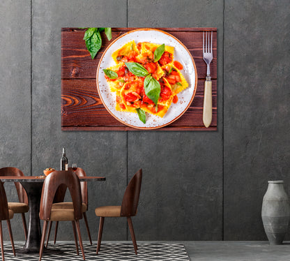 Ravioli with Tomato Sauce and Basil Canvas Print-Canvas Print-CetArt-1 Panel-24x16 inches-CetArt