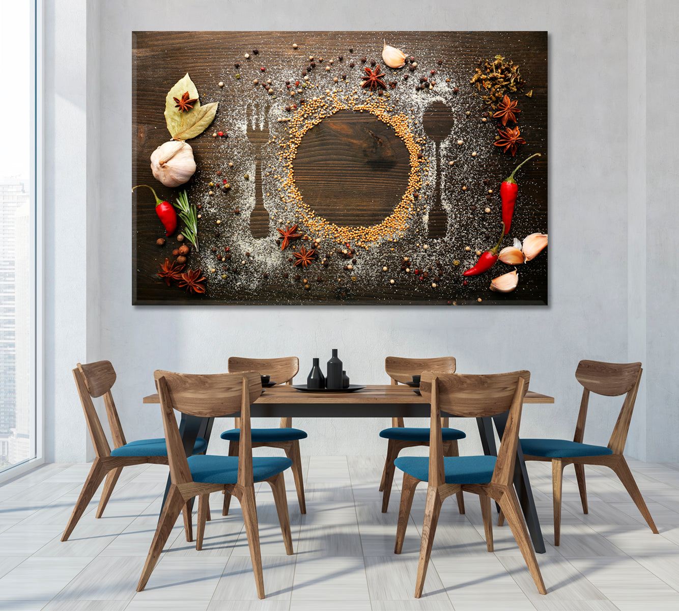 Spices on Table with Cutlery Silhouette Canvas Print-Canvas Print-CetArt-1 Panel-24x16 inches-CetArt