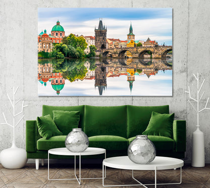 Charles Bridge at Dawn with Reflection in Prague Czech Republic Canvas Print-Canvas Print-CetArt-1 Panel-24x16 inches-CetArt