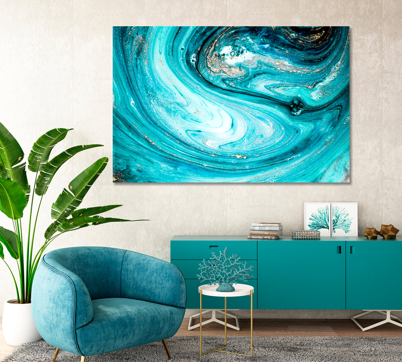 Abstract Blue Ocean Waves Canvas Print-Canvas Print-CetArt-1 Panel-24x16 inches-CetArt