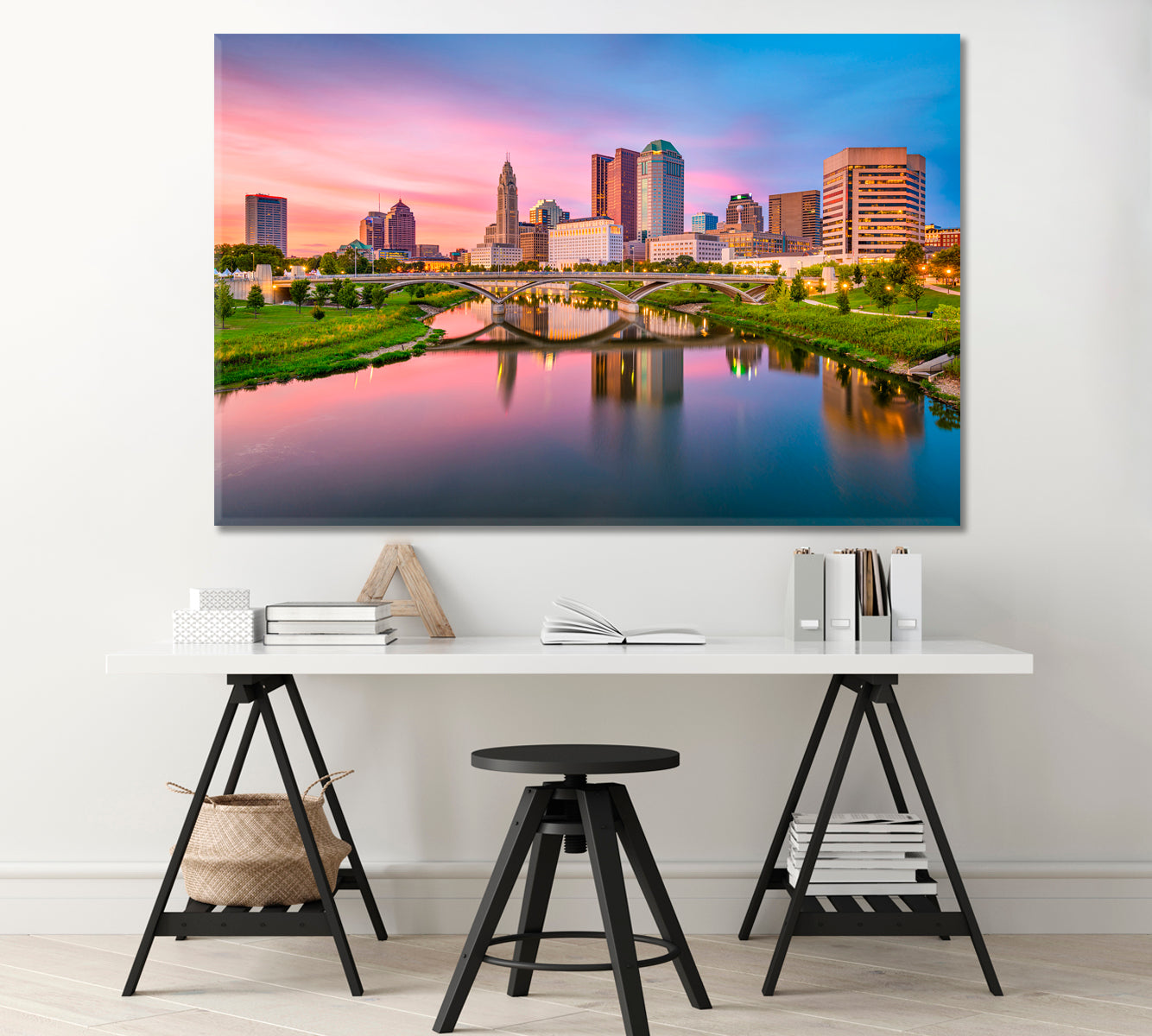 Columbus City on the Sayoto River USA Canvas Print-Canvas Print-CetArt-1 Panel-24x16 inches-CetArt