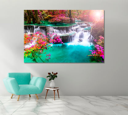 Huay Mae Khamin Waterfall in Forest Kanchanaburi Canvas Print-Canvas Print-CetArt-1 Panel-24x16 inches-CetArt