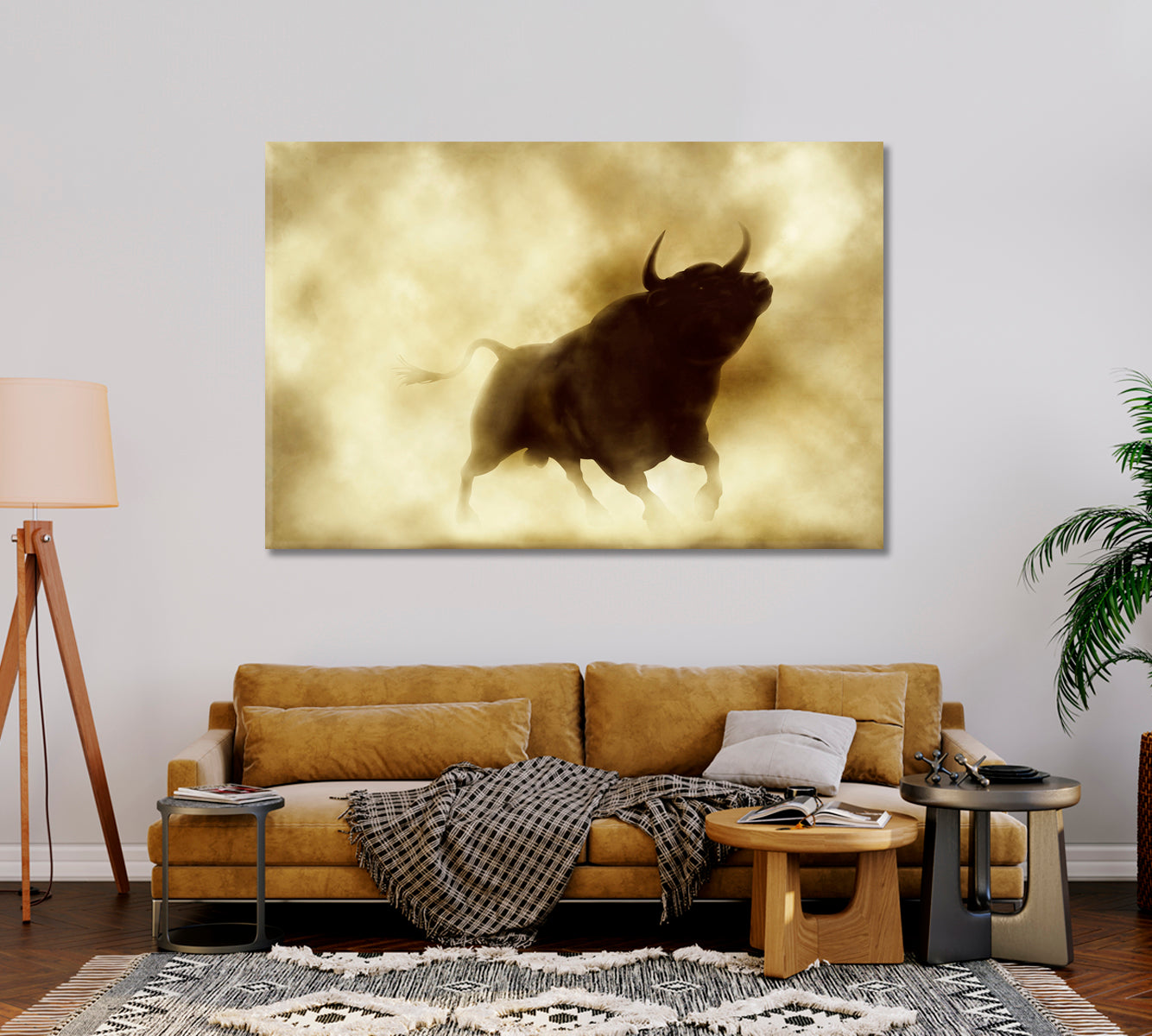 Angry Bull Silhouette in Smoke Canvas Print-Canvas Print-CetArt-1 Panel-24x16 inches-CetArt