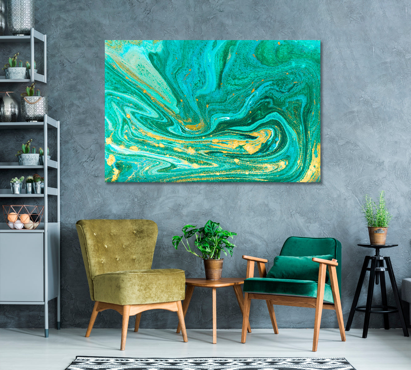 Turquoise And Gold Marble Pattern Canvas Print-Canvas Print-CetArt-1 Panel-24x16 inches-CetArt