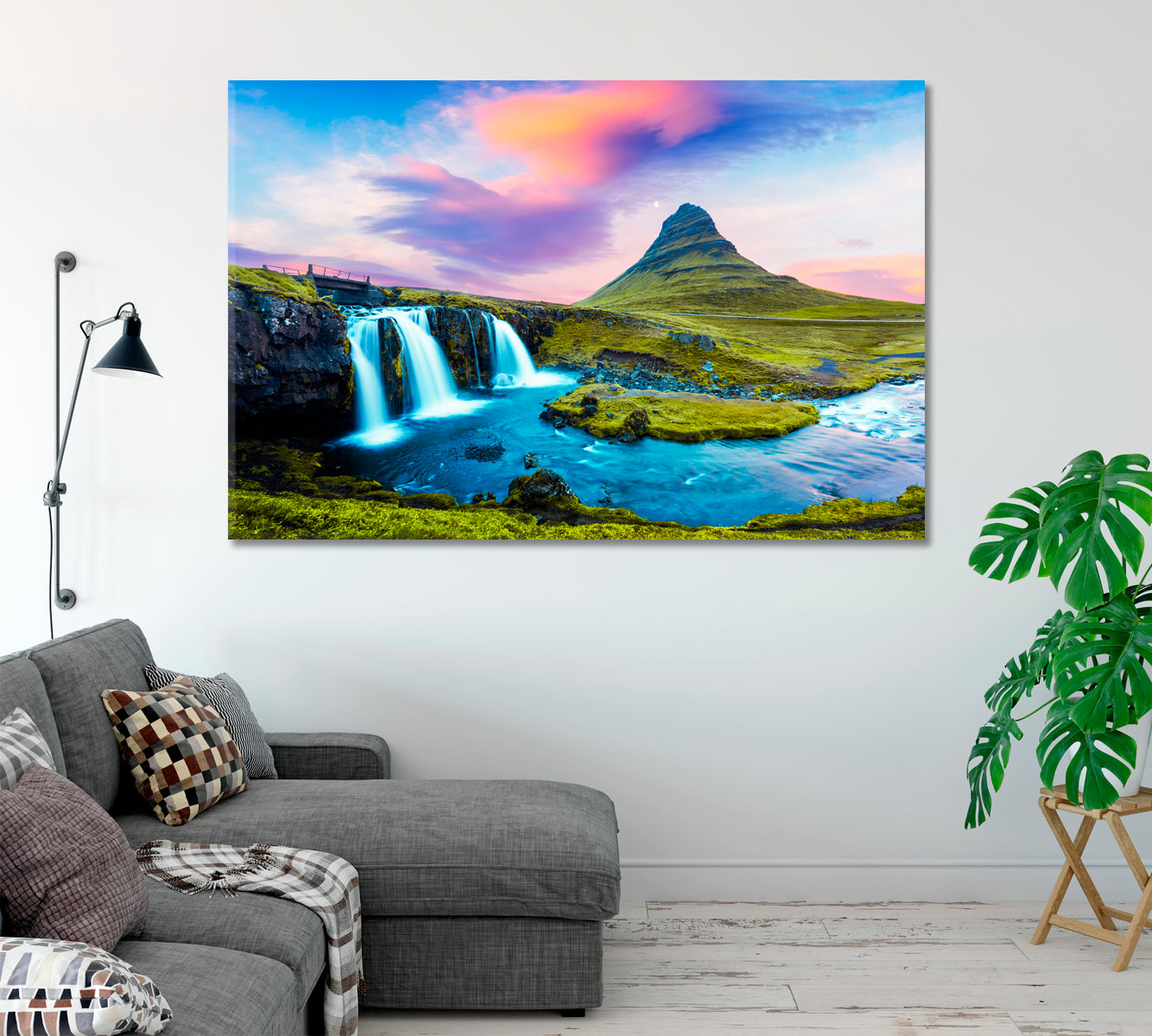 Landscape with Kirkjufell Mountain and Kirkjufellsfoss Waterfall Iceland Canvas Print-Canvas Print-CetArt-1 Panel-24x16 inches-CetArt