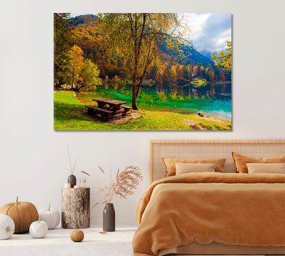 Beautiful Yellow Trees Reflected in Lake Fuzine Alps Northern Italy Canvas Print-Canvas Print-CetArt-1 Panel-24x16 inches-CetArt