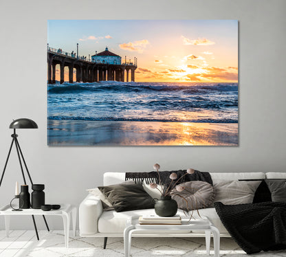 Sunset Behind Manhattan Beach Pier California Canvas Print-Canvas Print-CetArt-1 Panel-24x16 inches-CetArt