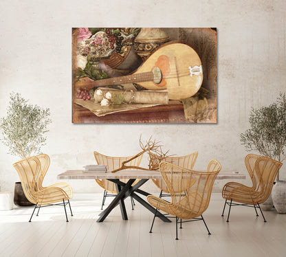 Still Life Mandolin and Roses Canvas Print-Canvas Print-CetArt-1 Panel-24x16 inches-CetArt