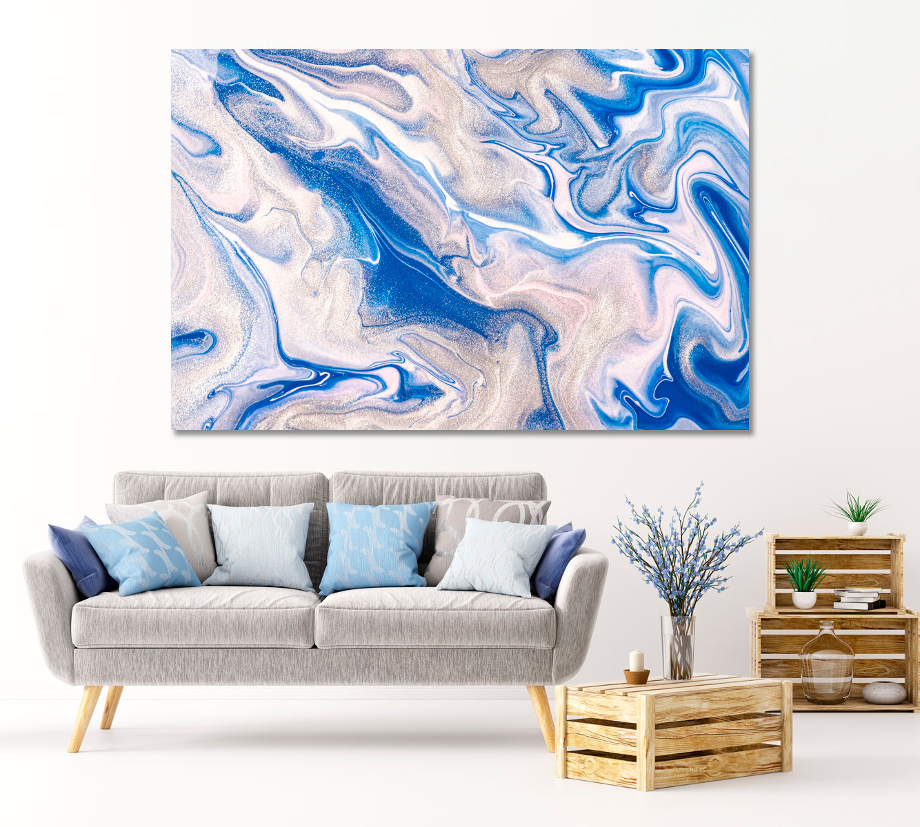 Abstract Liquid Blue Beige Marble Canvas Print-Canvas Print-CetArt-1 Panel-24x16 inches-CetArt