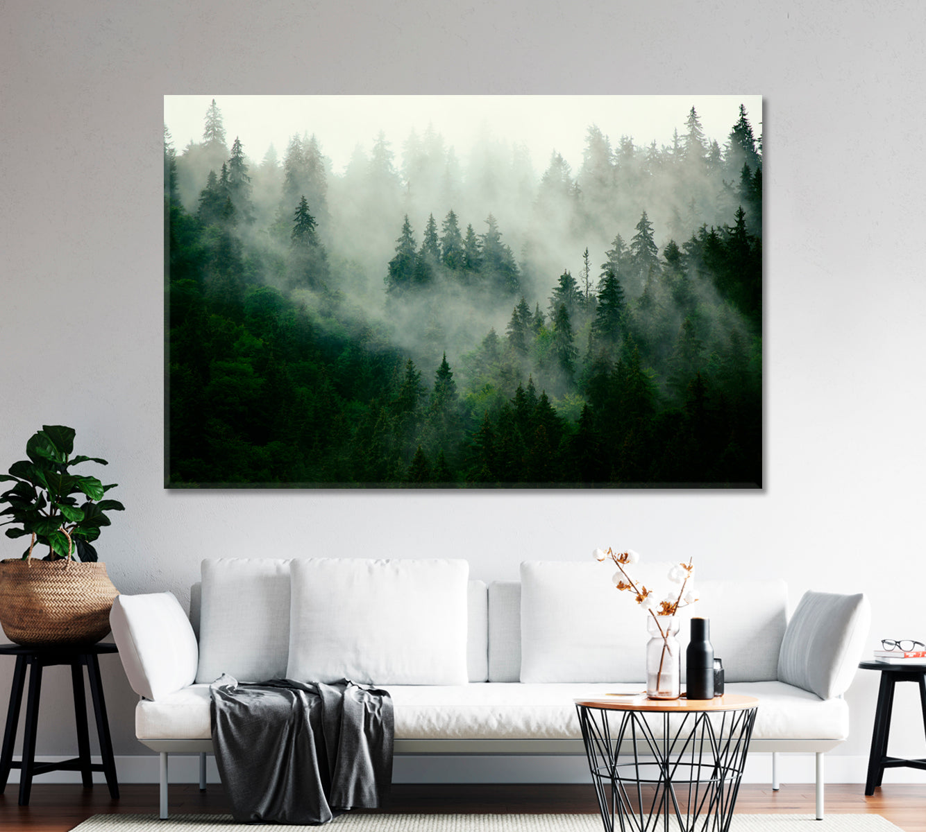 Misty Landscape with Fir Forest Canvas Print-Canvas Print-CetArt-1 Panel-24x16 inches-CetArt