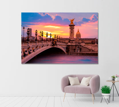 Alexandre III Bridge at Sunset Paris France Canvas Print-Canvas Print-CetArt-1 Panel-24x16 inches-CetArt