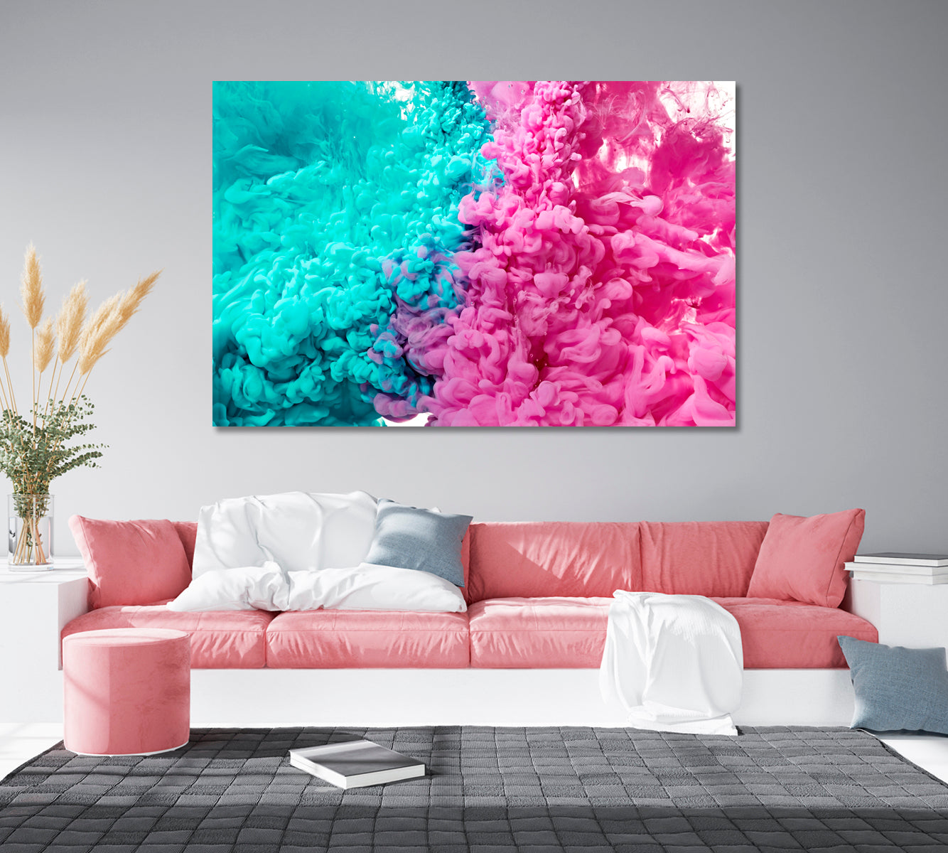 Pink and Green Ink Paint Drops in Water Canvas Print-Canvas Print-CetArt-1 Panel-24x16 inches-CetArt