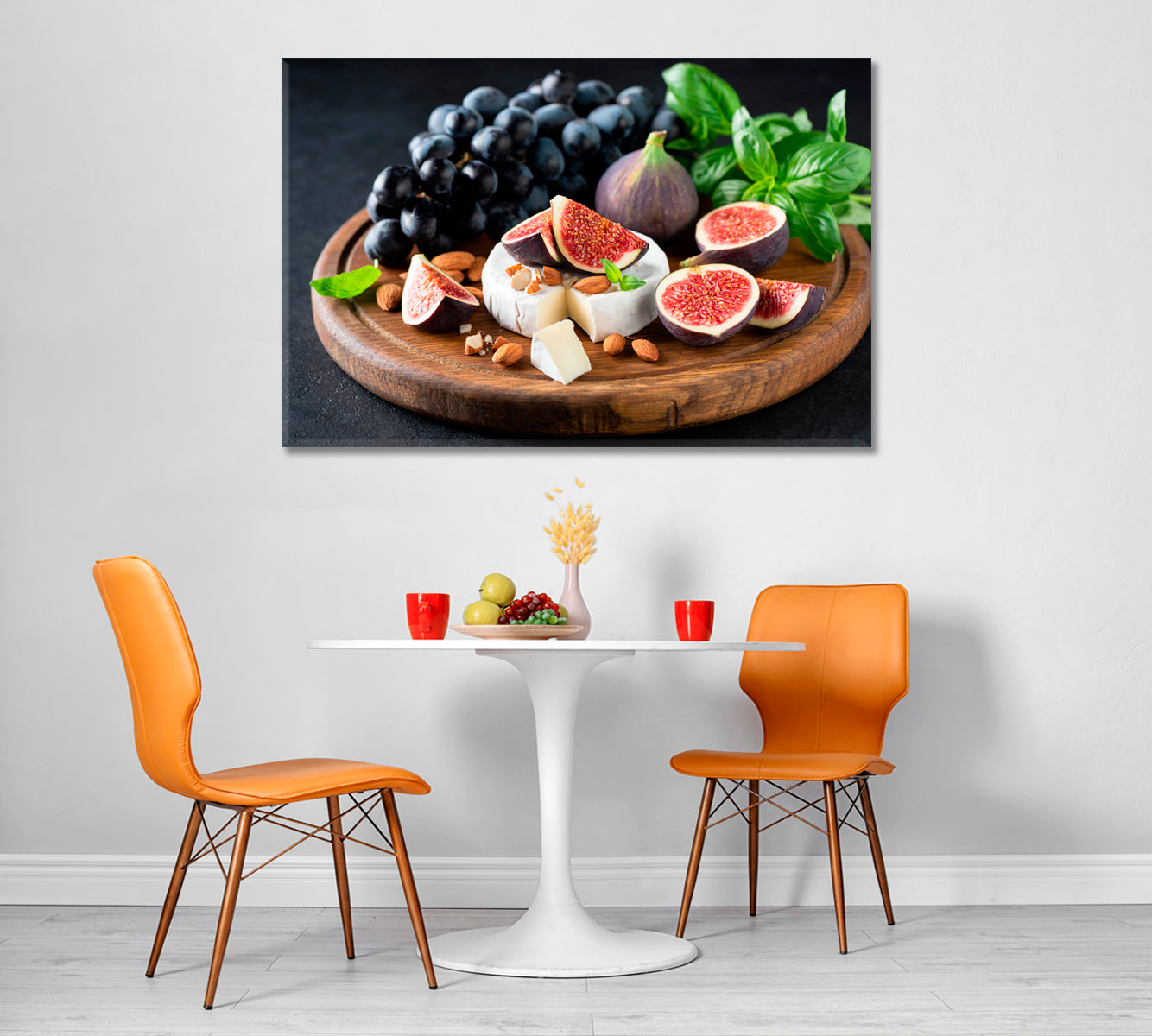 Cheese Board with Camembert Figs Grapes and Nuts Canvas Print-Canvas Print-CetArt-1 Panel-24x16 inches-CetArt