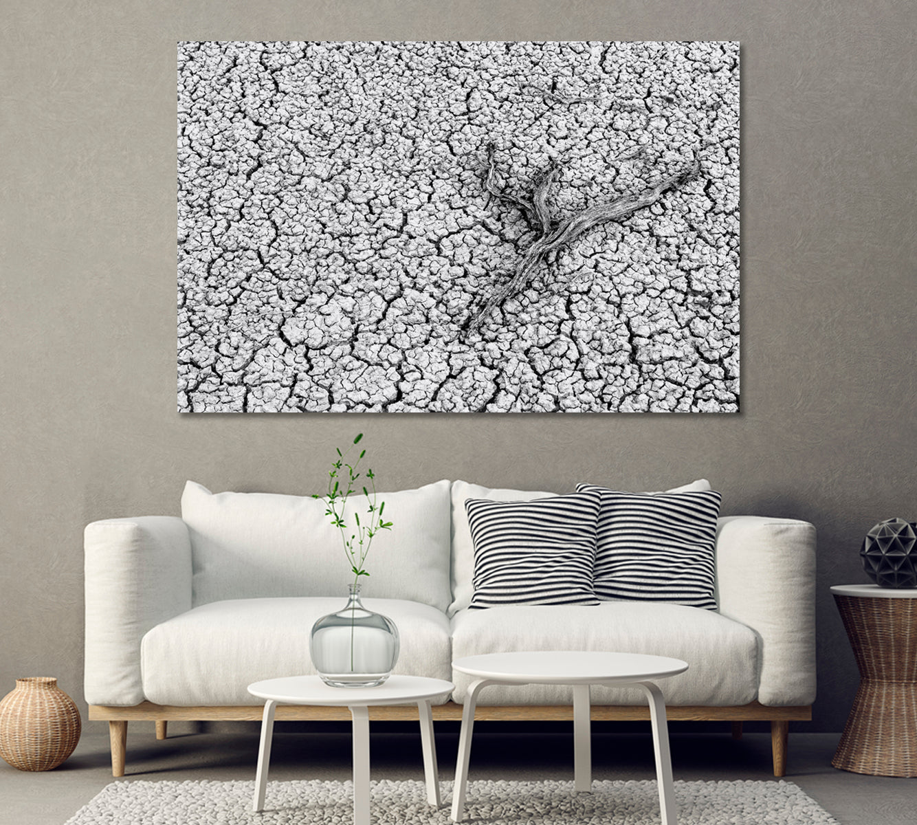 Dry Branch on Cracked Ground Canvas Print-Canvas Print-CetArt-1 Panel-24x16 inches-CetArt