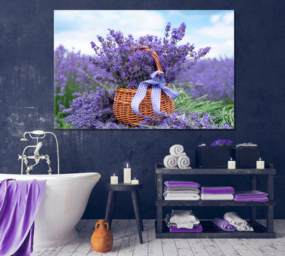 Lavender Bouquet in Wicker Basket Canvas Print-Canvas Print-CetArt-1 Panel-24x16 inches-CetArt