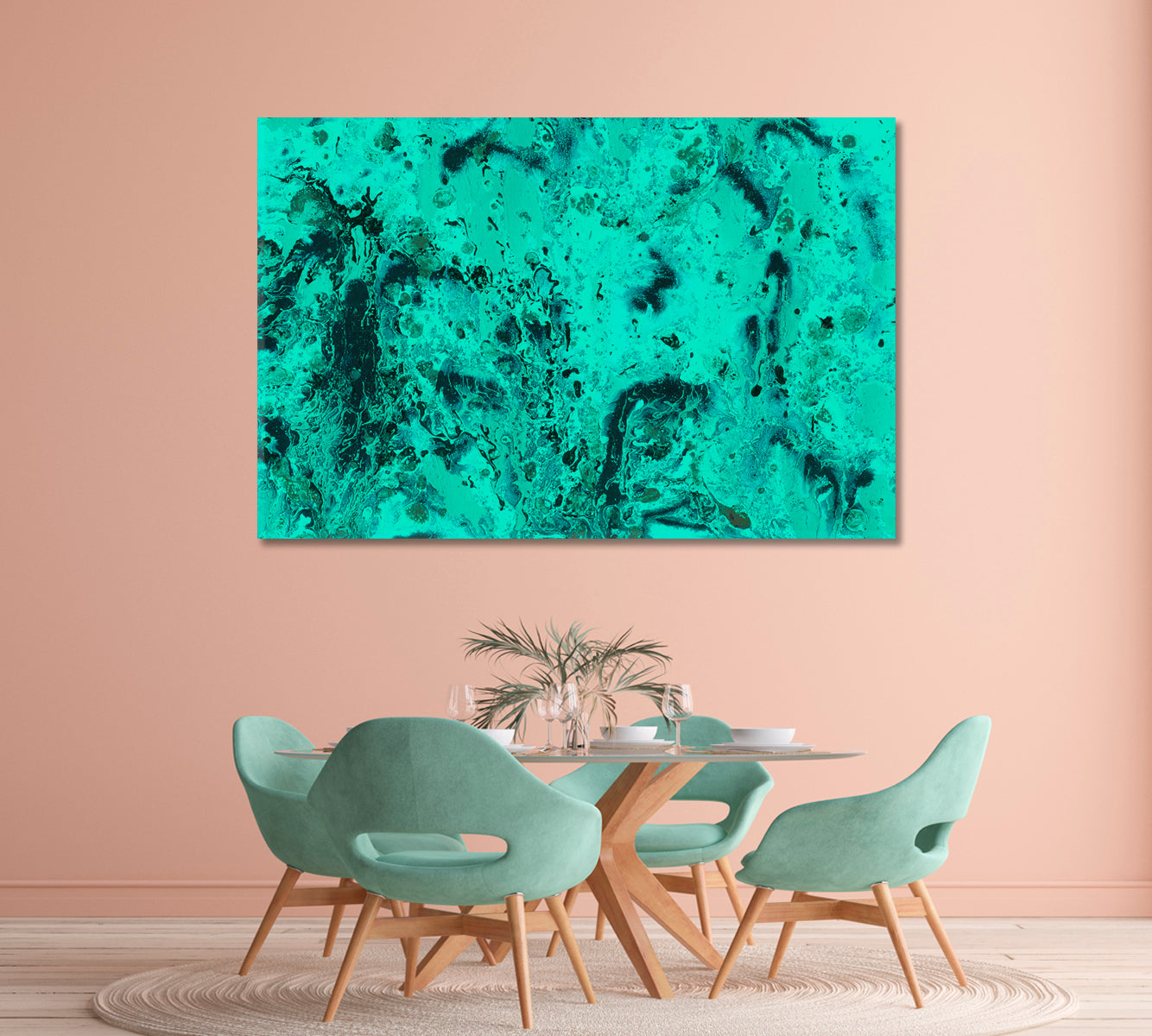 Abstract Turquoise Watercolor Splashes Canvas Print-Canvas Print-CetArt-1 Panel-24x16 inches-CetArt