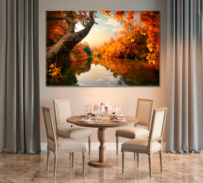 Amazing Autumn on River in Forest Canvas Print-Canvas Print-CetArt-1 Panel-24x16 inches-CetArt