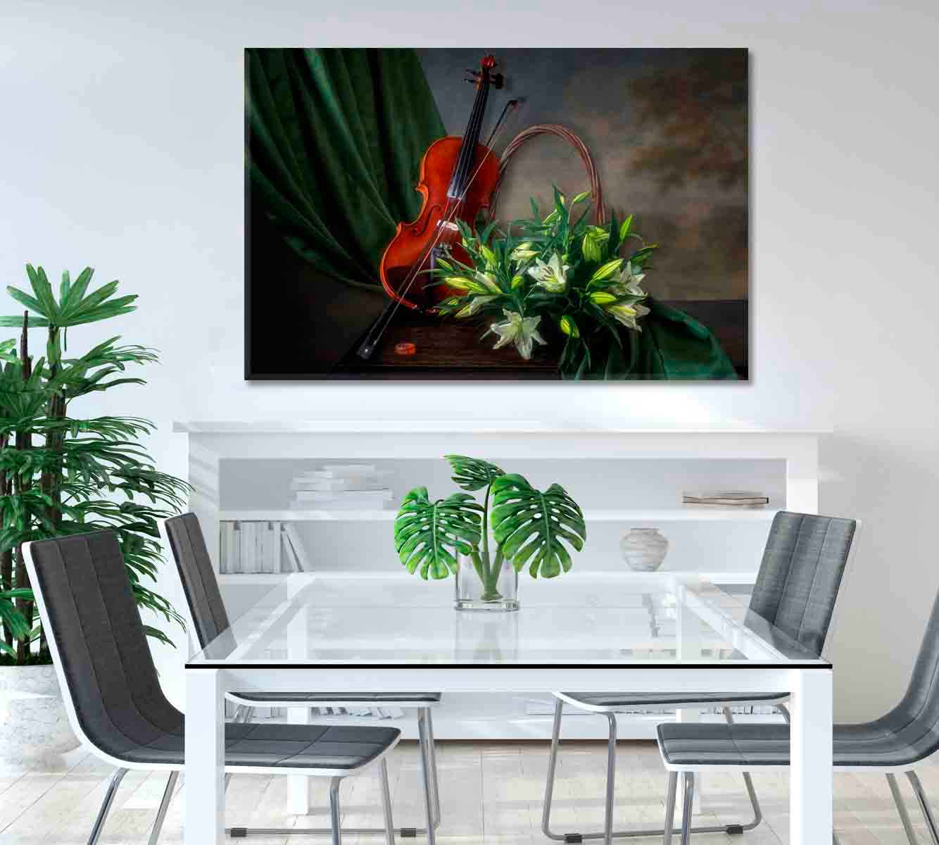 Still Life Violin and White Lily Canvas Print-Canvas Print-CetArt-1 Panel-24x16 inches-CetArt