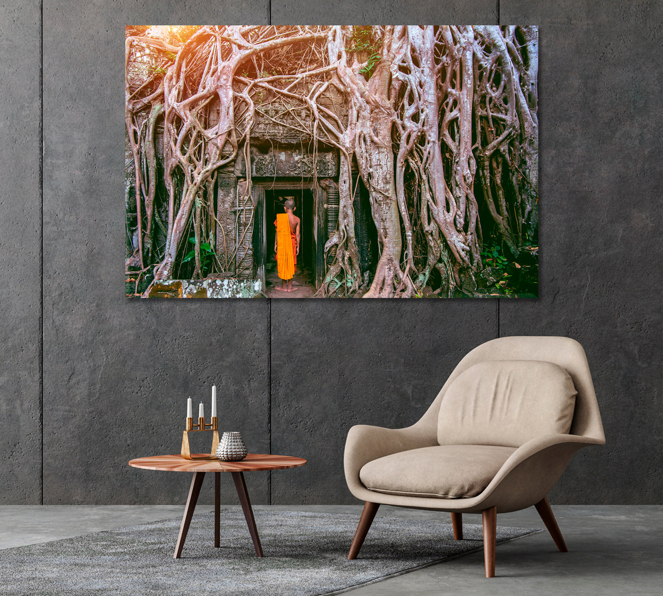 Monk Enters Ta Prohm Temple Cambodia Canvas Print-Canvas Print-CetArt-1 Panel-24x16 inches-CetArt