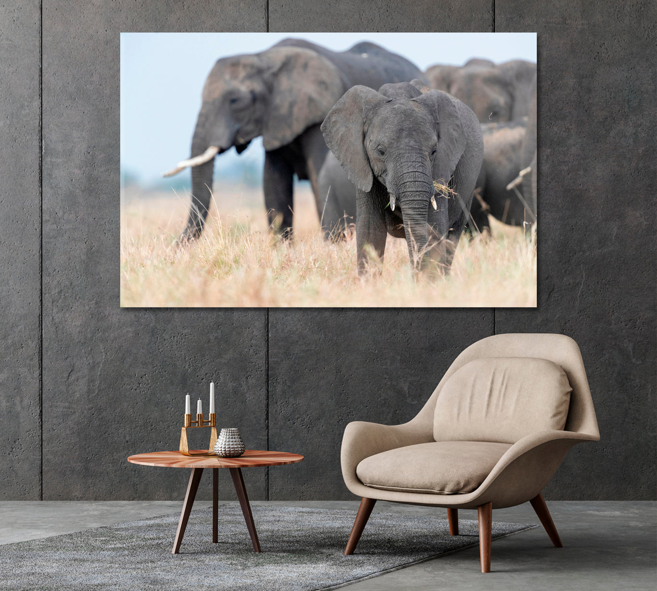 Elephant Family in Africa Canvas Print-Canvas Print-CetArt-1 Panel-24x16 inches-CetArt