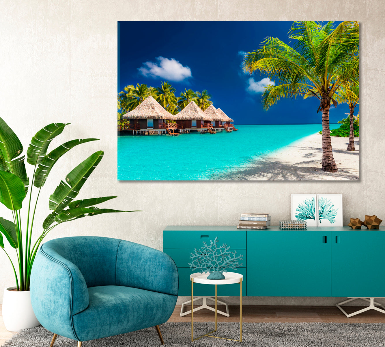 Bungalow on Tropical Island Maldives Canvas Print-Canvas Print-CetArt-1 Panel-24x16 inches-CetArt