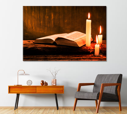 Bible with Candles Canvas Print-CetArt-1 Panel-24x16 inches-CetArt