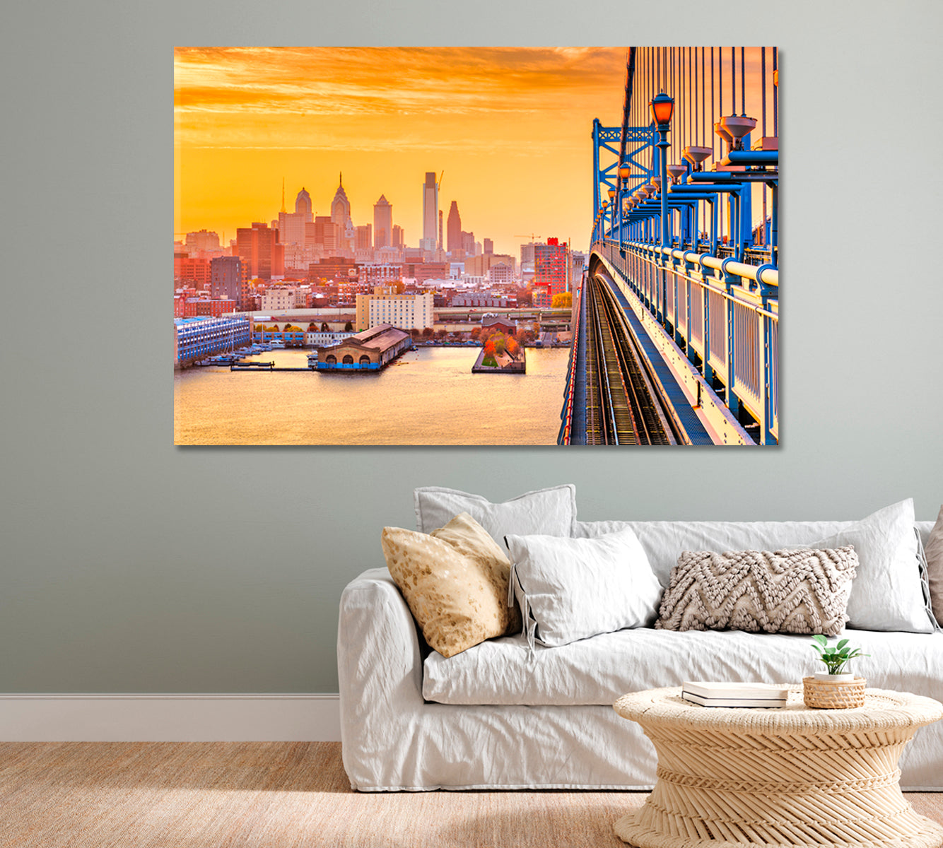 Benjamin Franklin Bridge at Dusk USA Canvas Print-Canvas Print-CetArt-1 Panel-24x16 inches-CetArt