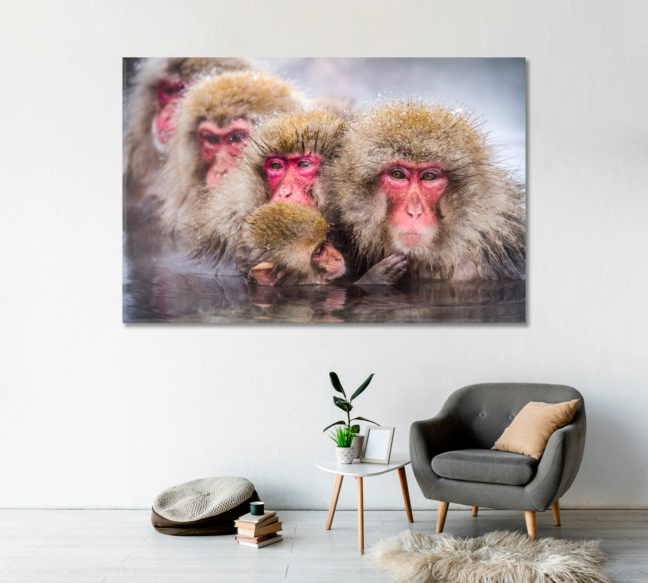 Family of Monkeys Swimming in River Canvas Print-Canvas Print-CetArt-1 Panel-24x16 inches-CetArt