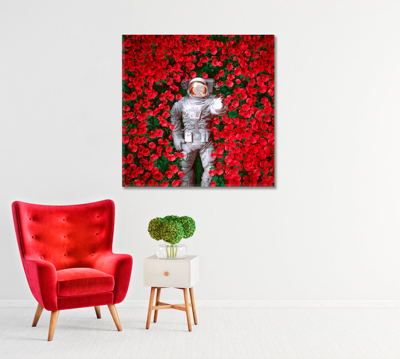 Spaceman in Red Roses Canvas Print-Canvas Print-CetArt-1 panel-12x12 inches-CetArt