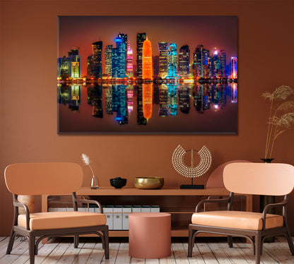 Doha Skyline at Night Qatar Canvas Print-Canvas Print-CetArt-1 Panel-24x16 inches-CetArt