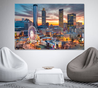 Atlanta City Lights at Dusk Georgia USA Canvas Print-Canvas Print-CetArt-1 Panel-24x16 inches-CetArt